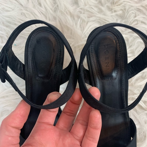 DÔEN Agnes Heel Black Tan Strappy Wood Mary Jane - Picture 4 of 8